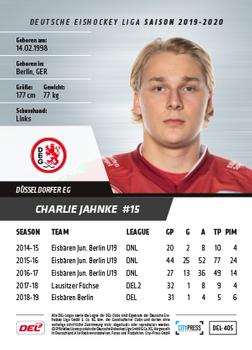 2019-20 Playercards Update (DEL) #405 Charlie Jahnke Back