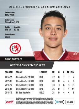 2019-20 Playercards Update (DEL) #406 Nicolas Geitner Back