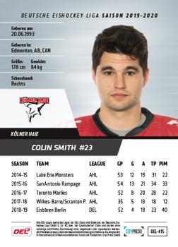2019-20 Playercards Update (DEL) #415 Colin Smith Back