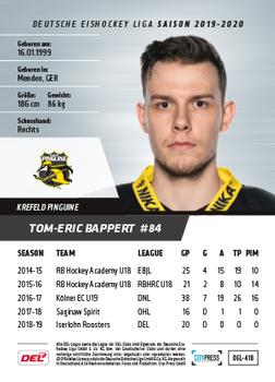 2019-20 Playercards Update (DEL) #418 Tom-Eric Bappert Back