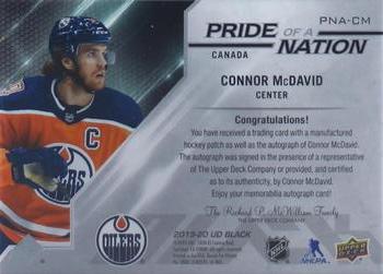 2019-20 SPx - UD Black Pride of a Nation Auto Manufactured Patch #PNA-CM Connor McDavid Back