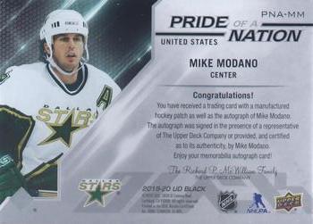 2019-20 SPx - UD Black Pride of a Nation Auto Manufactured Patch #PNA-MM Mike Modano Back