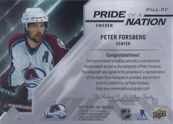 2019-20 SPx - UD Black Pride of a Nation Auto Manufactured Patch #PNA-PF Peter Forsberg Back