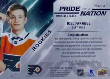 2019-20 SPx - UD Black Pride of a Nation Auto Manufactured Patch #PNA-JF Joel Farabee Back