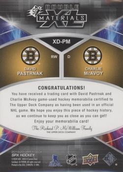 2019-20 SPx - Double XL Duos Materials #XD-PM David Pastrnak / Charlie McAvoy Back