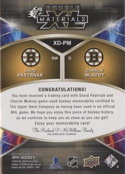 2019-20 SPx - Double XL Duos Materials Patch #XD-PM David Pastrnak / Charlie McAvoy Back