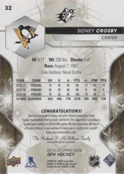 2019-20 SPx - Materials #32 Sidney Crosby Back