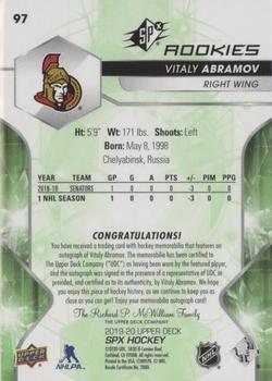 2019-20 SPx - Materials Premium Autographs #97 Vitaly Abramov Back