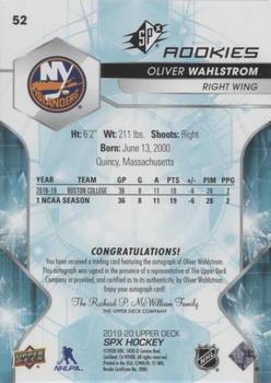 2019-20 SPx - Autographs #52 Oliver Wahlstrom Back