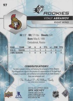 2019-20 SPx - Autographs #97 Vitaly Abramov Back