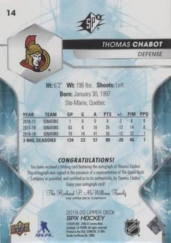 2019-20 SPx - Autographs #14 Thomas Chabot Back
