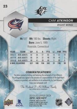 2019-20 SPx - Autographs #23 Cam Atkinson Back