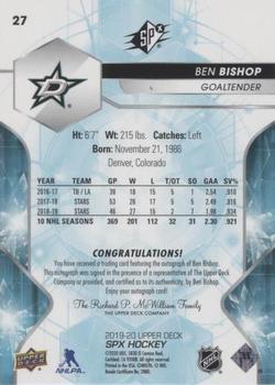2019-20 SPx - Autographs #27 Ben Bishop Back