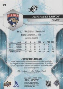 2019-20 SPx - Autographs #29 Aleksander Barkov Back