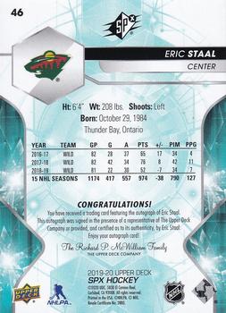 2019-20 SPx - Autographs #46 Eric Staal Back