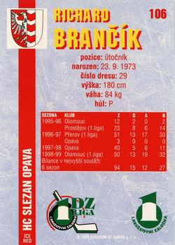 1999-00 Score 1.DZ Liga - Red Ice 2000 #106 Richard Brancik Back