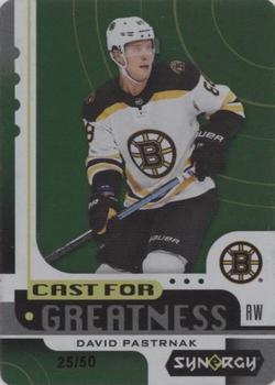 2019-20 Upper Deck Synergy - Cast for Greatness Green Achievements #CG-15 David Pastrnak Front