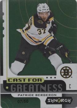 2019-20 Upper Deck Synergy - Cast for Greatness Green Achievements #CG-18 Patrice Bergeron Front