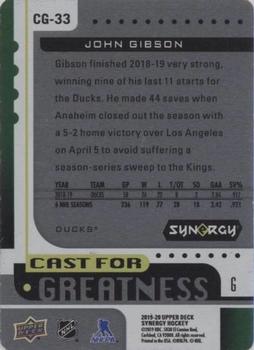 2019-20 Upper Deck Synergy - Cast for Greatness Green Achievements #CG-33 John Gibson Back