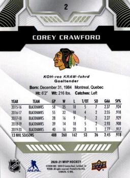 2020-21 Upper Deck MVP #2 Corey Crawford Back