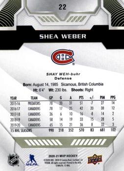 2020-21 Upper Deck MVP #22 Shea Weber Back