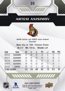 2020-21 Upper Deck MVP #35 Artem Anisimov Back
