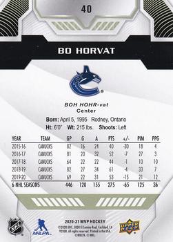 2020-21 Upper Deck MVP #40 Bo Horvat Back