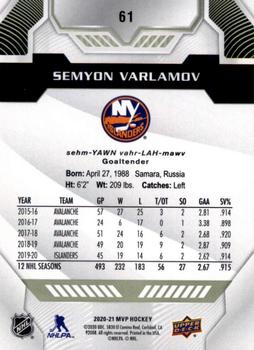 2020-21 Upper Deck MVP #61 Semyon Varlamov Back