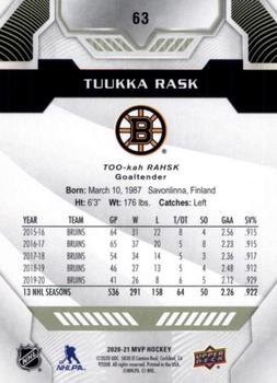 2020-21 Upper Deck MVP #63 Tuukka Rask Back