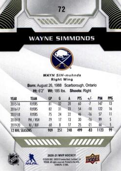 2020-21 Upper Deck MVP #72 Wayne Simmonds Back