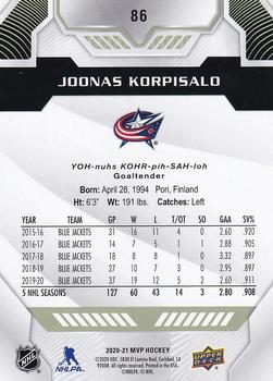 2020-21 Upper Deck MVP #86 Joonas Korpisalo Back