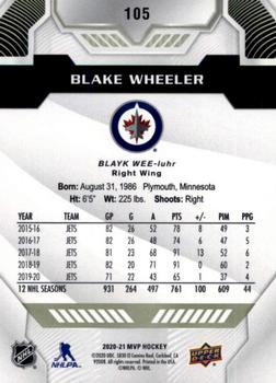 2020-21 Upper Deck MVP #105 Blake Wheeler Back