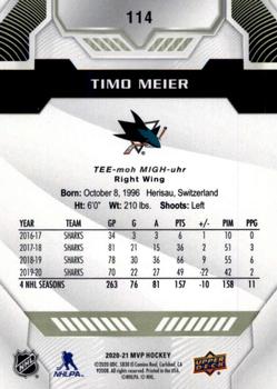 2020-21 Upper Deck MVP #114 Timo Meier Back
