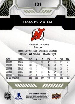 2020-21 Upper Deck MVP #131 Travis Zajac Back