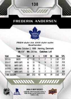 2020-21 Upper Deck MVP #138 Frederik Andersen Back