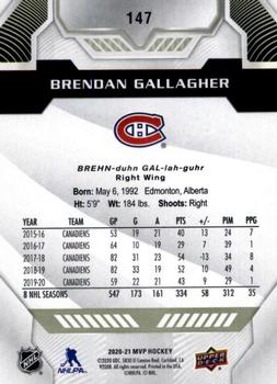 2020-21 Upper Deck MVP #147 Brendan Gallagher Back