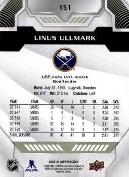 2020-21 Upper Deck MVP #151 Linus Ullmark Back