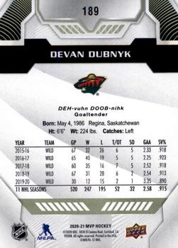 2020-21 Upper Deck MVP #189 Devan Dubnyk Back