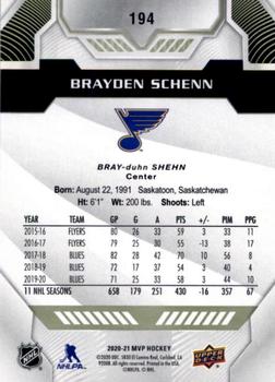2020-21 Upper Deck MVP #194 Brayden Schenn Back