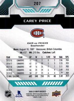 2020-21 Upper Deck MVP #207 Carey Price Back