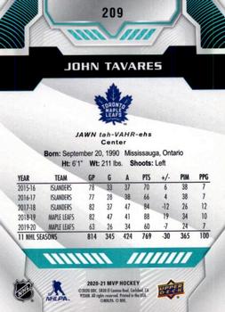 2020-21 Upper Deck MVP #209 John Tavares Back