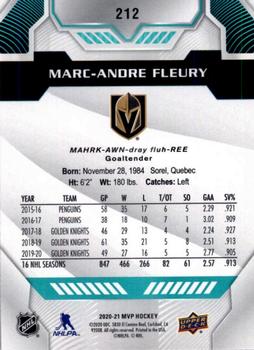 2020-21 Upper Deck MVP #212 Marc-Andre Fleury Back
