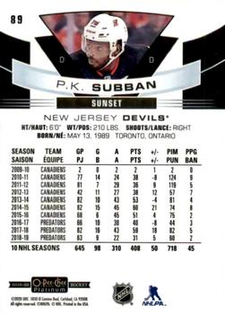 2019-20 O-Pee-Chee Platinum - Sunset #89 P.K. Subban Back