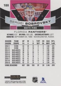2019-20 O-Pee-Chee Platinum - Matte Pink #108 Sergei Bobrovsky Back