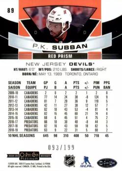 2019-20 O-Pee-Chee Platinum - Red Prism #89 P.K. Subban Back