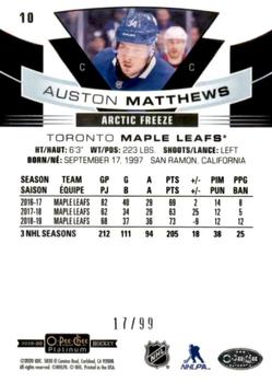 2019-20 O-Pee-Chee Platinum - Arctic Freeze #10 Auston Matthews Back
