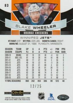 2019-20 O-Pee-Chee Platinum - Orange Checkers #83 Blake Wheeler Back