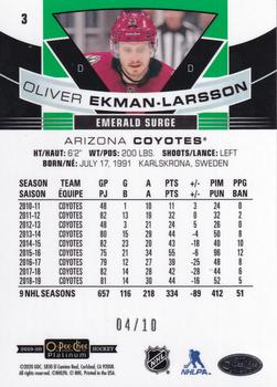 2019-20 O-Pee-Chee Platinum - Emerald Surge #3 Oliver Ekman-Larsson Back