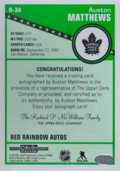 2019-20 O-Pee-Chee Platinum - Retro Red Rainbow Autographs #R-34 Auston Matthews Back