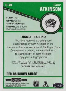 2019-20 O-Pee-Chee Platinum - Retro Red Rainbow Autographs #R-49 Cam Atkinson Back